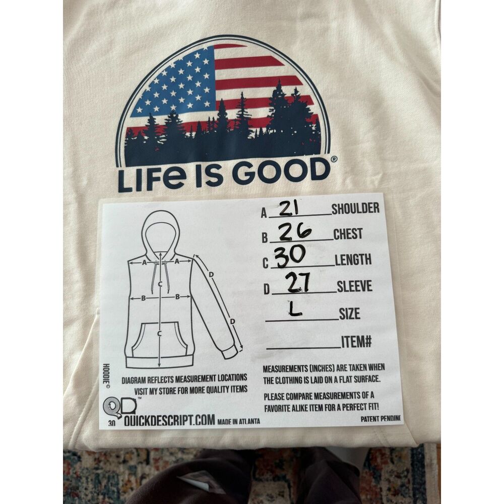 Life is Good NWT Sz L Putty White French Terry American Flag Woods Hoodie - Picture 8 of 12